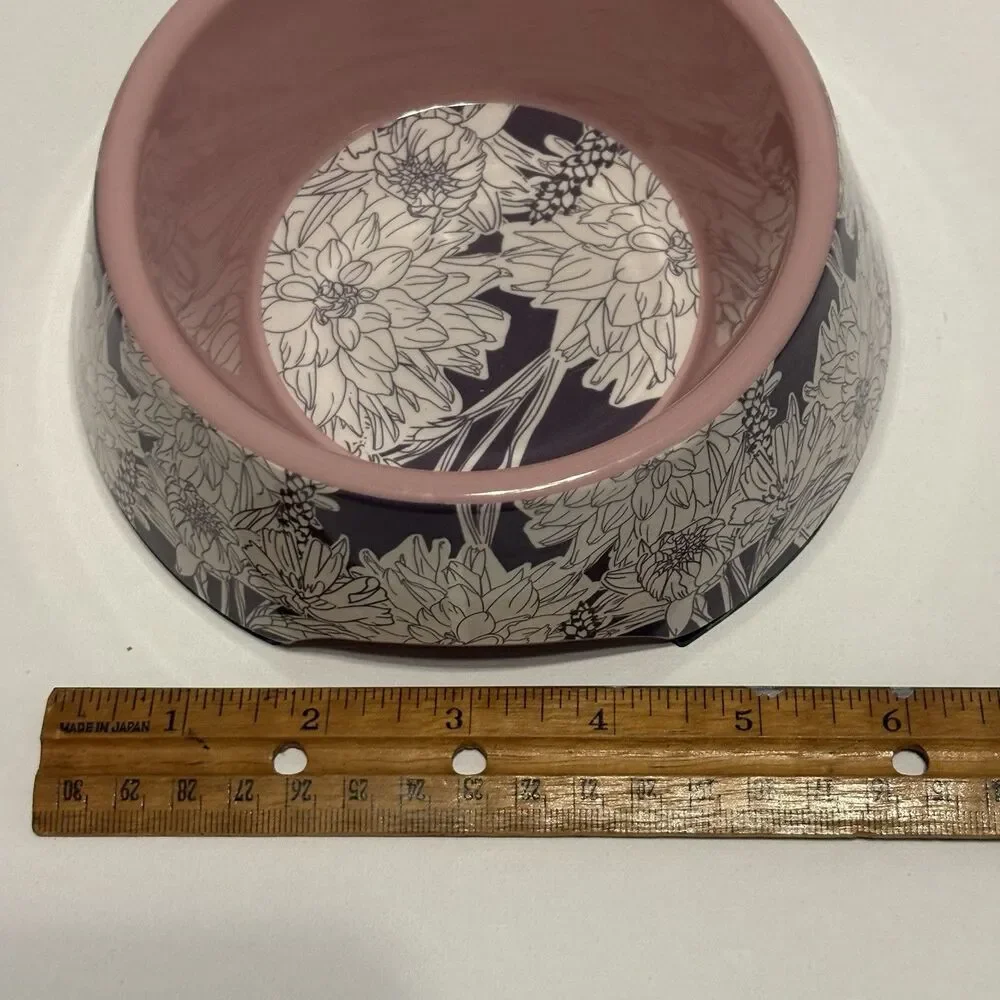 Whisker City Mums Gray Pink Melamine Cat Bowl - 12 oz Food Dish No Slip Grip